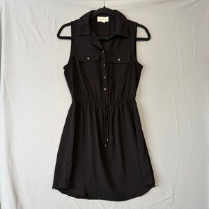 BeBop Womens Sleeveless Button-Collar Drawstring Waist Dress Size S Black Sporty